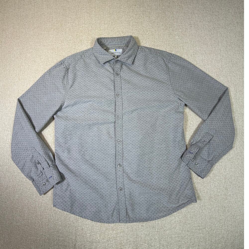 Larsson Co Men Large Gray Print Long Sleeve Button Front Shirt Casual Wear Style
